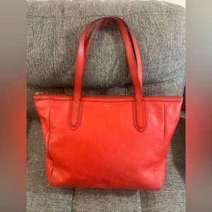Fossil Sydney Leather Tote Bag Red Pebbled Leather. Great Condition. No Key Tag